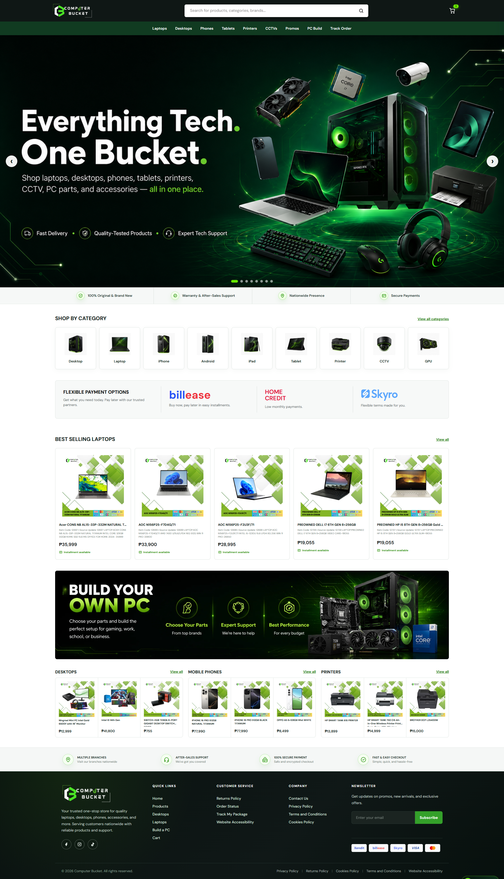 Full-page Computer Bucket homepage screenshot