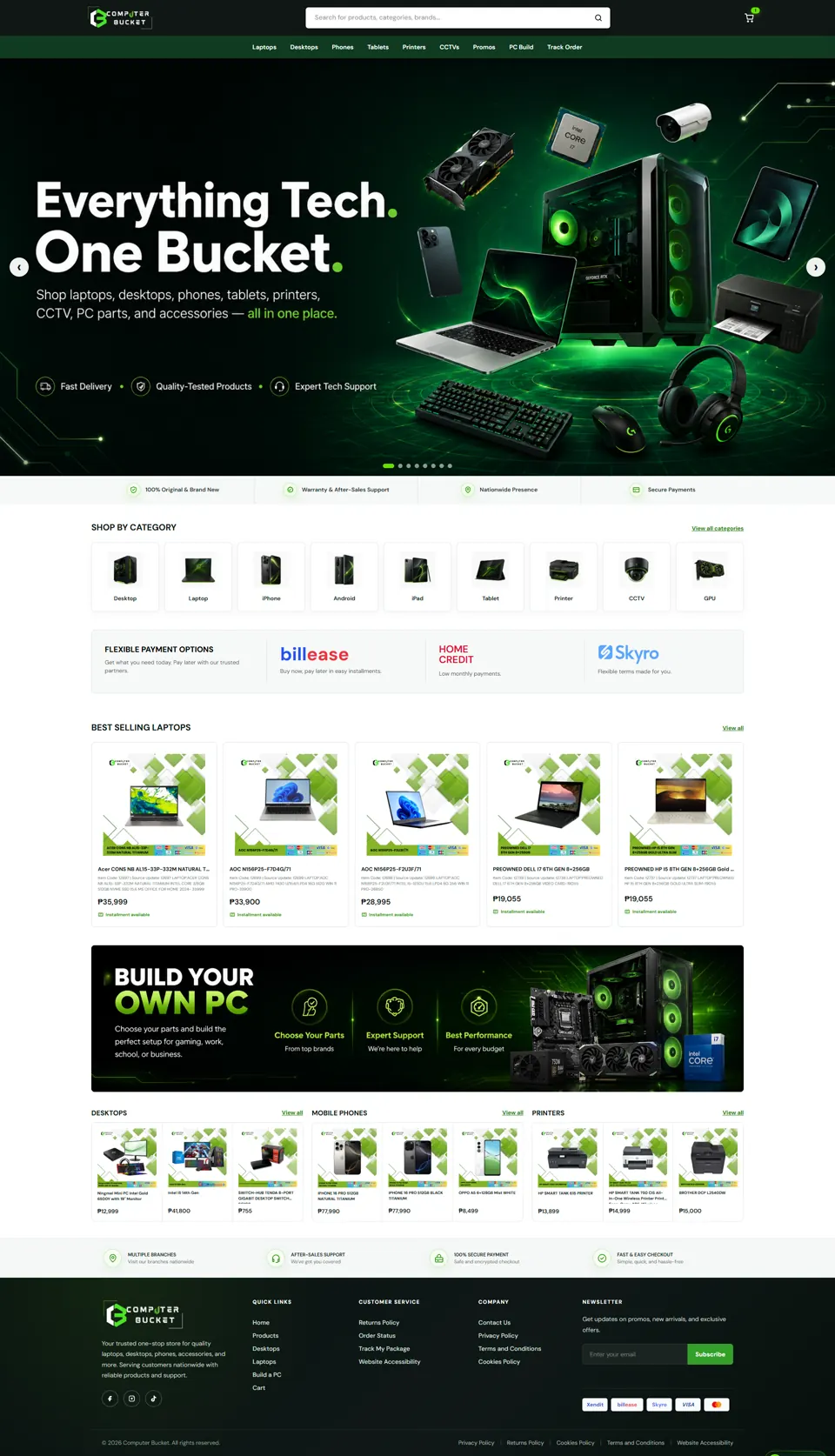 Full-page Computer Bucket homepage screenshot